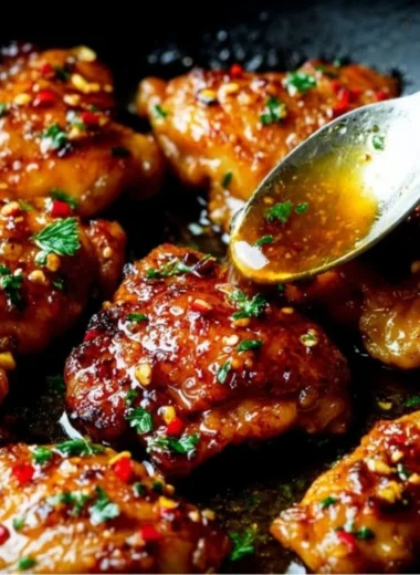 Serving of 20 Minute Honey Garlic Chicken garnished with green onions.