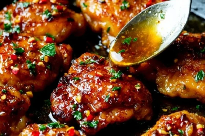 Serving of 20 Minute Honey Garlic Chicken garnished with green onions.