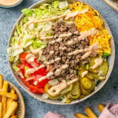 Big Mac Bowl topped with fresh ingredients and special sauce