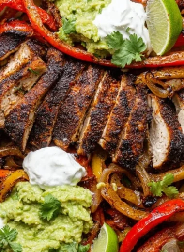 Delicious Blackstone chicken fajitas served on a plate with colorful vegetables