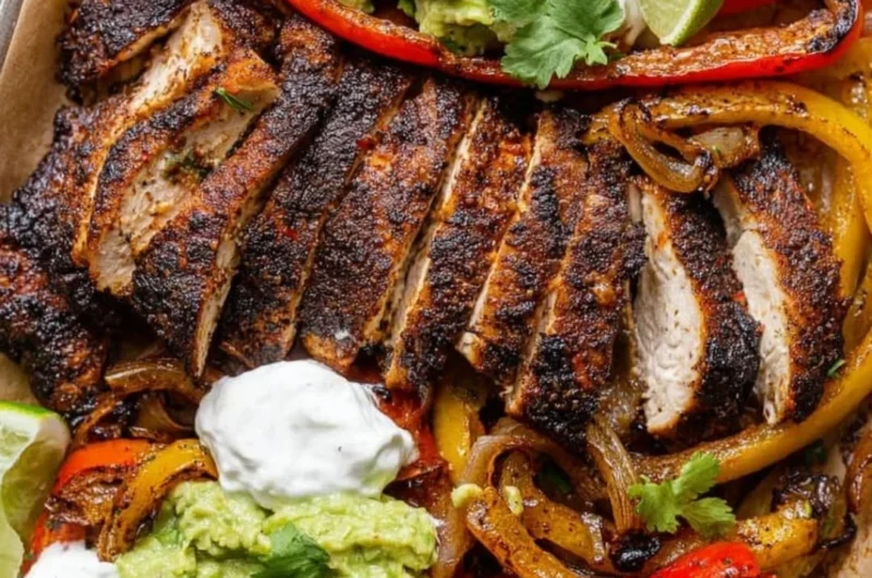 Delicious Blackstone chicken fajitas served on a plate with colorful vegetables
