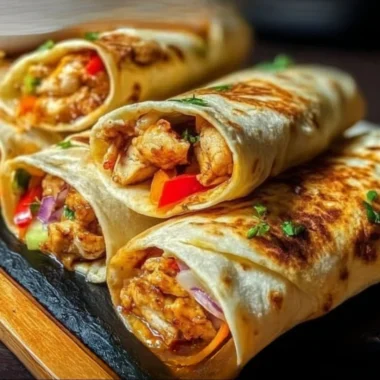 Delicious Firecracker Chicken Wraps with spicy chicken and fresh veggies