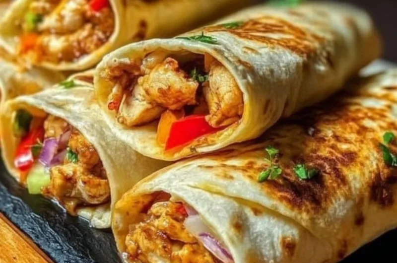 Delicious Firecracker Chicken Wraps with spicy chicken and fresh veggies