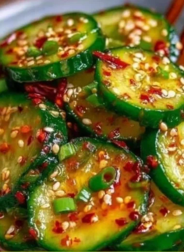 Bowl of fresh Korean cucumber salad with vibrant vegetables and sauce