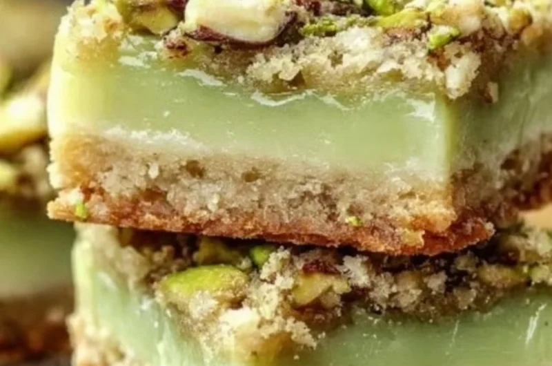 Pistachio Dream Cookie Bars showcasing a chewy texture and delightful green pistachios.
