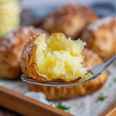Delicious restaurant-style baked potatoes topped with butter and chives
