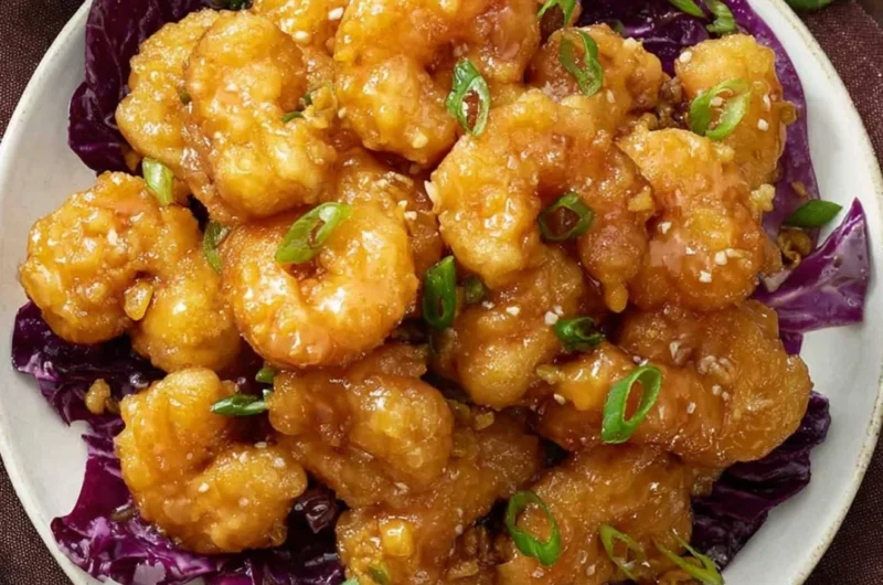 Crispy Air Fryer Bang Bang Shrimp served with a spicy sauce