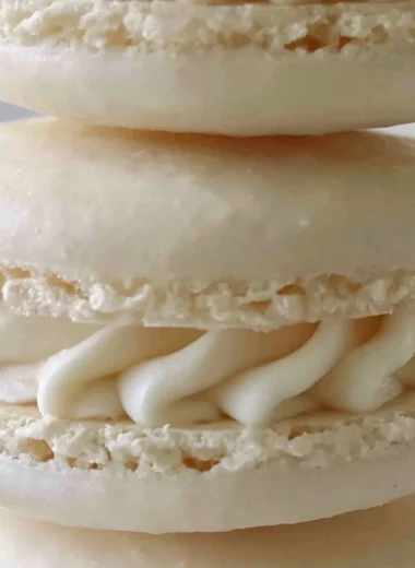 Delicious aquafaba vegan macarons on a decorative plate