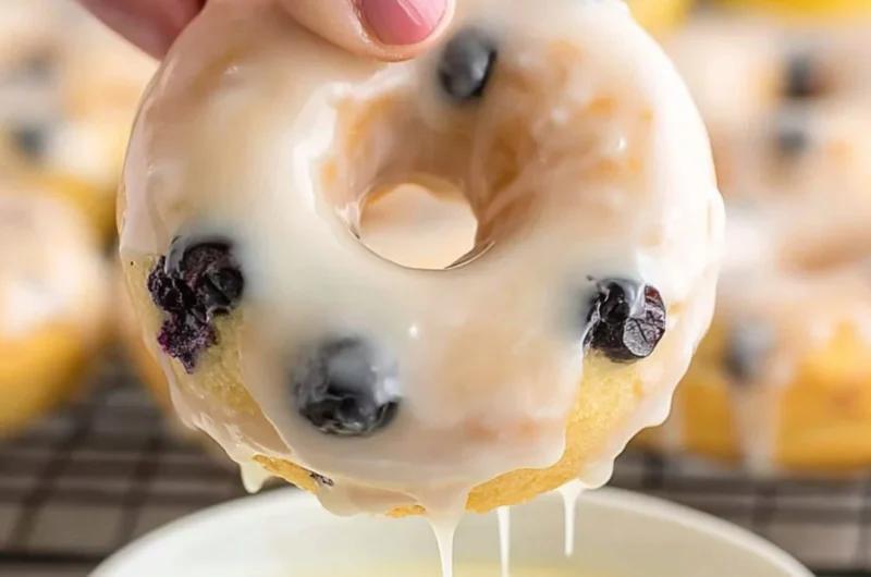 Delicious baked lemon blueberry donuts topped with a light glaze