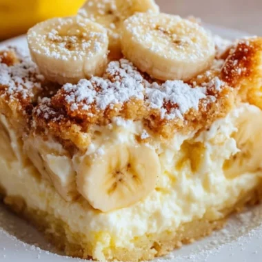 Delicious Banana Cream Cheese Cobbler served in a dish with a golden crust.