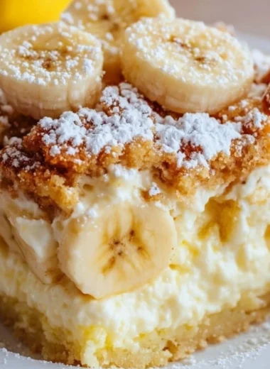 Delicious Banana Cream Cheese Cobbler served in a dish with a golden crust.