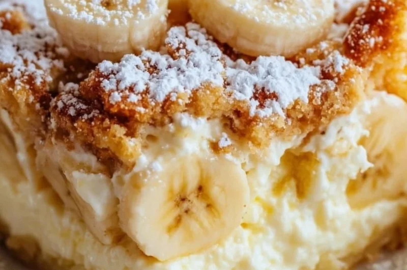 Delicious Banana Cream Cheese Cobbler served in a dish with a golden crust.