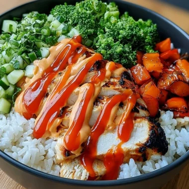 Bang Bang Chicken Bowl featuring a mix of vibrant ingredients and sauces.