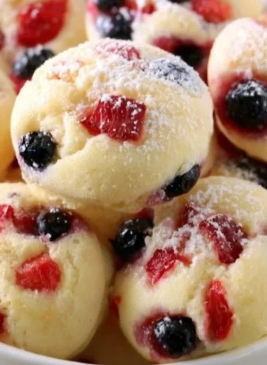 Delicious berry protein pancake bites fresh on a plate