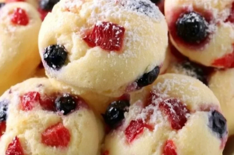 Delicious berry protein pancake bites fresh on a plate
