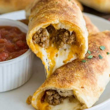 Cheesy taco sticks served on a plate with toppings