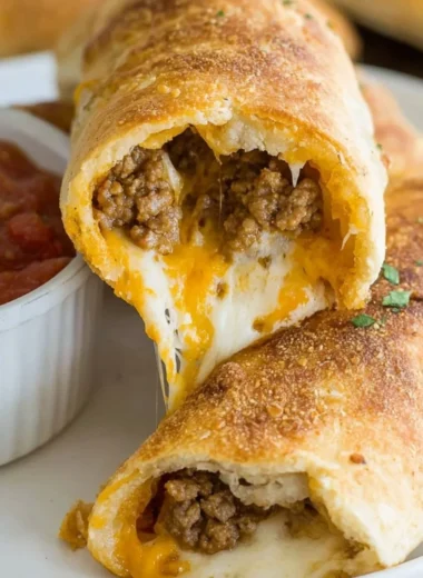 Cheesy taco sticks served on a plate with toppings
