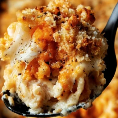 Delicious Chicken Parmesan Casserole topped with cheese and herbs