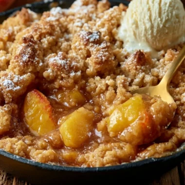 Delicious homemade classic Southern peach cobbler with golden crust and fresh peaches.