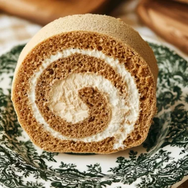 Delicious coffee swiss roll dessert with whipped cream and chocolate drizzle