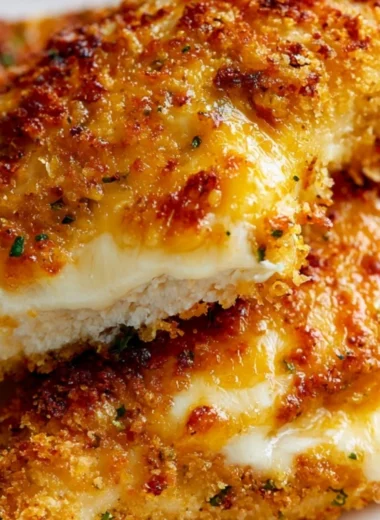 Delicious Parmesan Crusted Chicken plated with fresh herbs