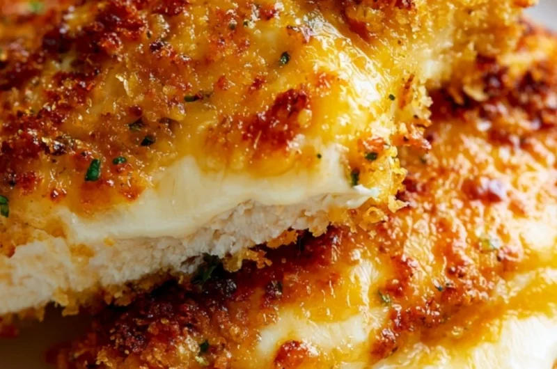 Delicious Parmesan Crusted Chicken plated with fresh herbs