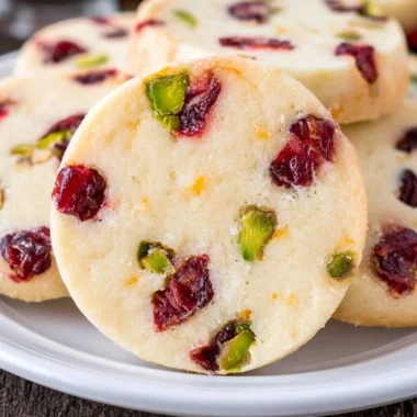 Delicious Cranberry Pistachio Shortbread cookies on a plate