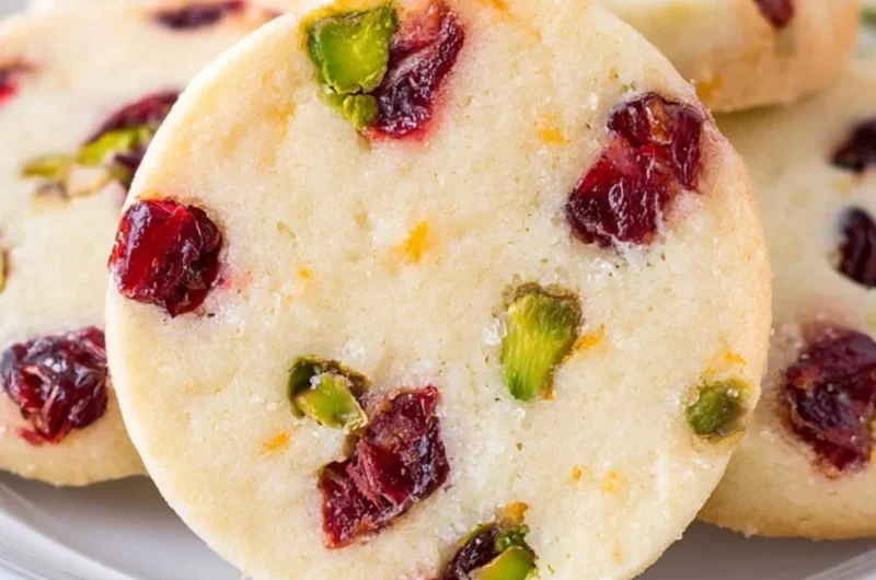 Delicious Cranberry Pistachio Shortbread cookies on a plate