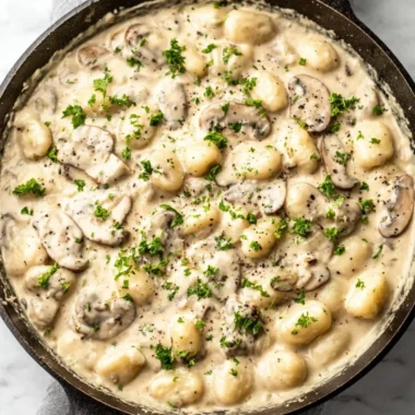 Creamy Boursin gnocchi with mushrooms in a delicious sauce
