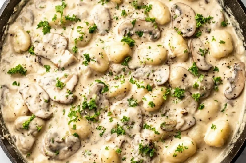 Creamy Boursin gnocchi with mushrooms in a delicious sauce