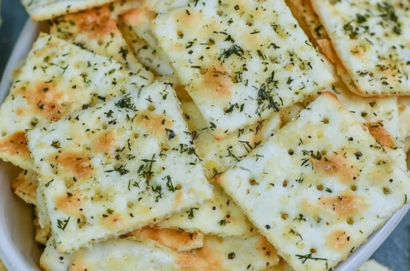 Crunchy dill pickle saltine crackers ready to snack on.