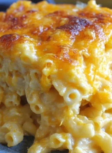 Delicious baked mac and cheese topped with golden breadcrumbs