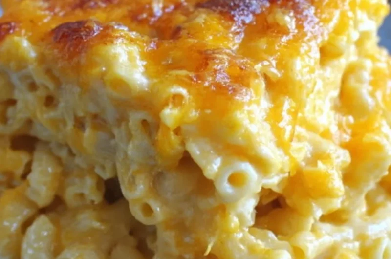 Delicious baked mac and cheese topped with golden breadcrumbs