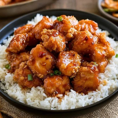 Delicious plate of homemade General Tso's Chicken with vibrant vegetables.