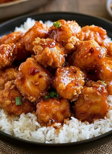 Delicious plate of homemade General Tso's Chicken with vibrant vegetables.