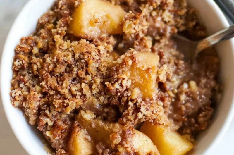 Healthy breakfast apple crumble topped with oats and nuts