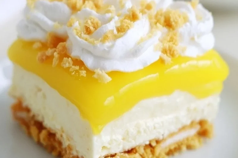 Heavenly Lemon Oreo Dessert with zesty lemon cream and Oreo crust