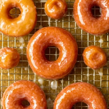 Homemade glazed donuts freshly baked and ready to enjoy