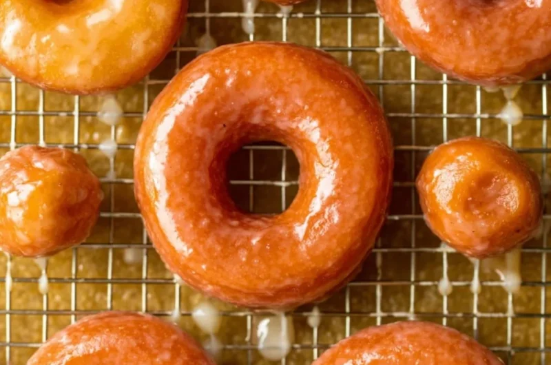 Homemade glazed donuts freshly baked and ready to enjoy