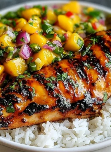 Delicious Honey Lime Chicken served with fresh Mango Salsa