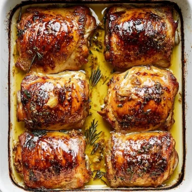 Honey mustard chicken thighs served with vegetables on a plate.