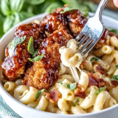 Creamy Honey Pepper Chicken Mac and Cheese dish served in a bowl