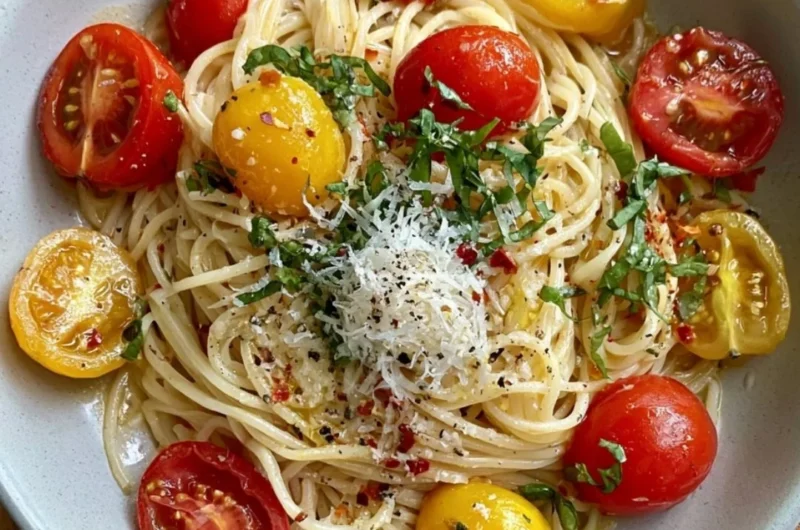Delicious summer garden pasta inspired by Ina Garten's recipe, featuring fresh vegetables.