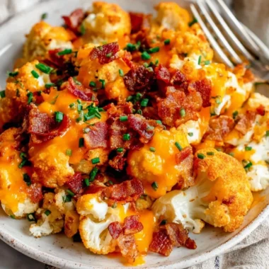 Delicious loaded cauliflower bites topped with cheese and herbs
