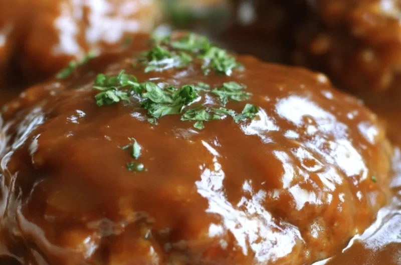 Delicious homemade Salisbury Steak served with gravy and mashed potatoes