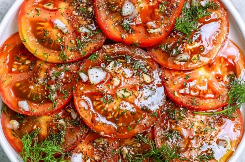 Freshly made simple tomato salad with vibrant colors and ingredients