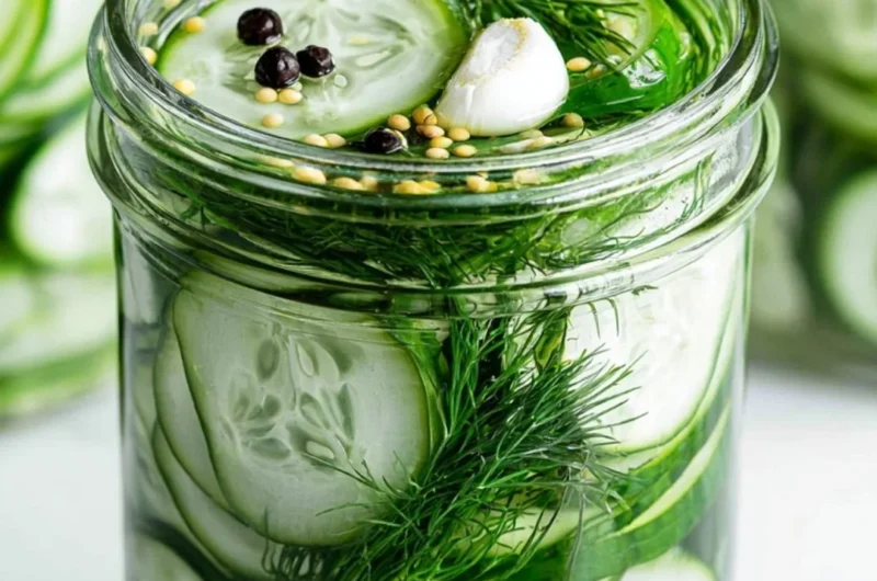 Super easy refrigerator dill pickles recipe with fresh ingredients.