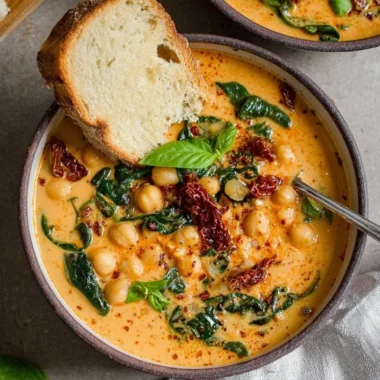 Bowl of Tuscan Garbanzo Bean Soup garnished with herbs