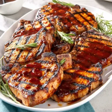 Delicious honey garlic pork chops served on a plate, showcasing the dish's rich glaze.