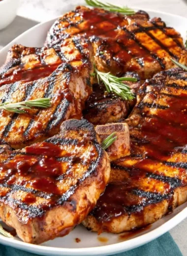 Delicious honey garlic pork chops served on a plate, showcasing the dish's rich glaze.